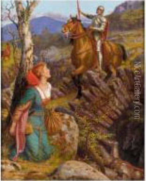 The Overthrowing Of The Rusty Knight Oil Painting - Arthur Hughes