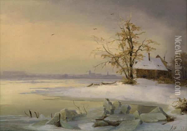 Blick Auf Brandenburg Im Winter Oil Painting - Theodor Hosemann