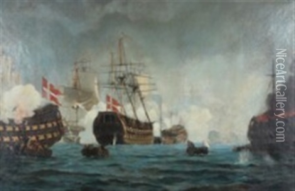 The Battle Of Copenhagen Oil Painting - Christian Ferdinand Andreas Molsted