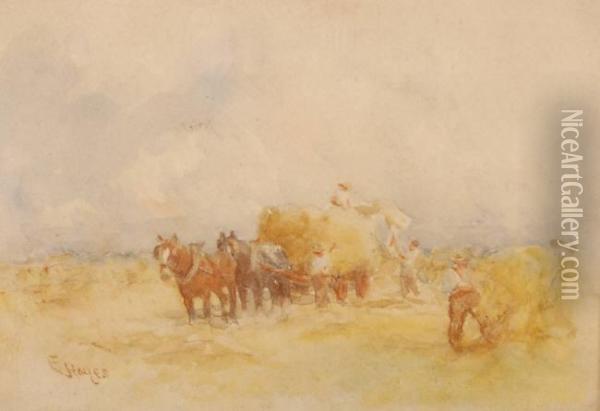 Haymaking Scene Oil Painting - Edward Hayes