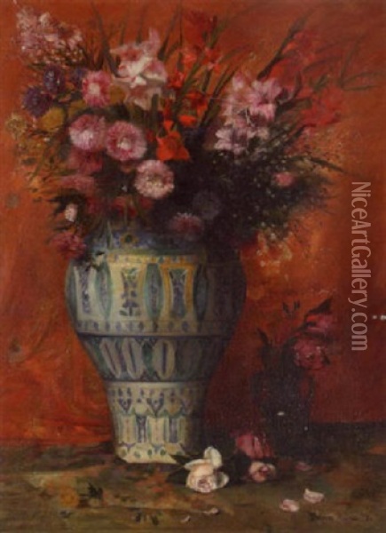 A Still Life With Flowers In A Vase Oil Painting - Paul-Charles Chocarne-Moreau