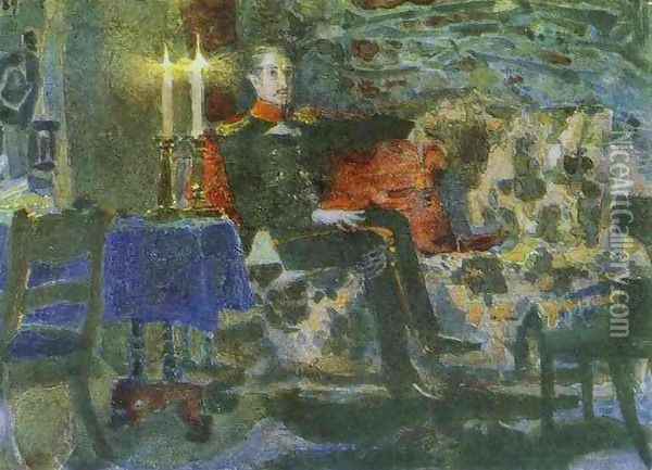 Portrait of an Officer (Pechorin on a Sofa), 1889 Oil Painting - Mikhail Aleksandrovich Vrubel
