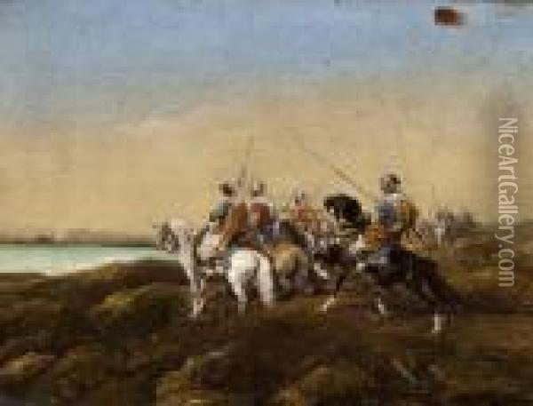 Arab Warriors On Horseback Oil Painting - Adolf Schreyer