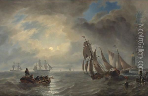 Ships On Choppy Seas Oil Painting - James Wilson Carmichael