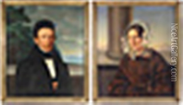 Portraits Of Mr. And Mrs. Rothmann (pair) Oil Painting - Mauritz Samuelson