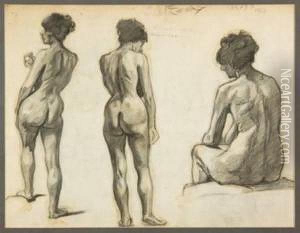 Nude Studies Oil Painting - Albert Francois Fleury