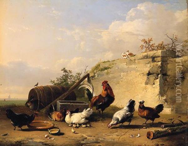 Animals In A Farmyard Oil Painting - Eugene Joseph Verboeckhoven