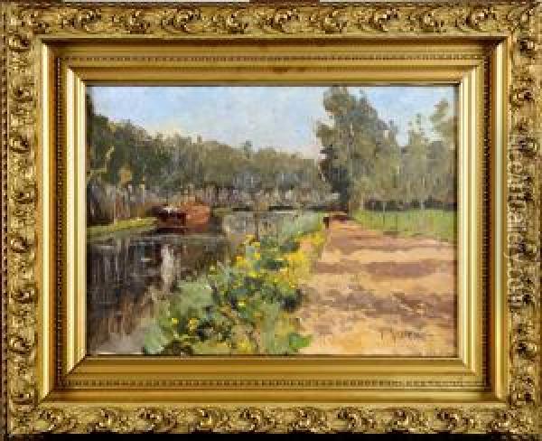 Le Canal Oil Painting - Jules Merckaert