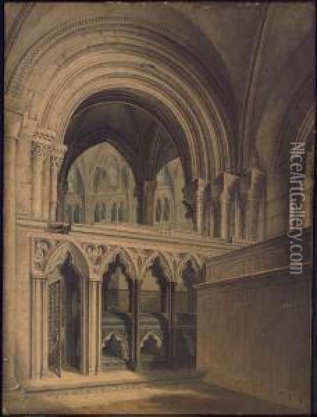 Interior Of Gloucester Cathedral Oil Painting - Augustus Northmore Welby Pugin
