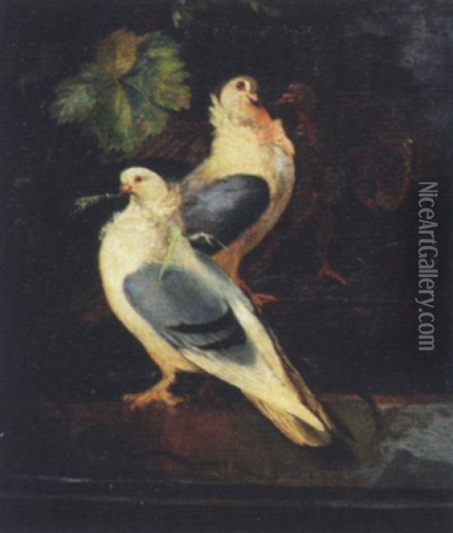 Duepar Ved Deres Rede Oil Painting - Adolf Heinrich Mackeprang