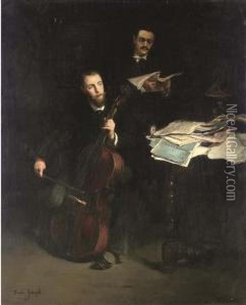 The Cellist Oil Painting - Joseph Bail