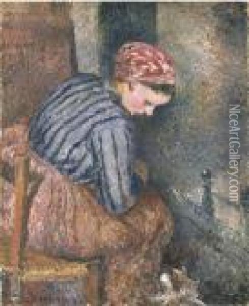 Paysanne Se Chauffant Oil Painting - Camille Pissarro