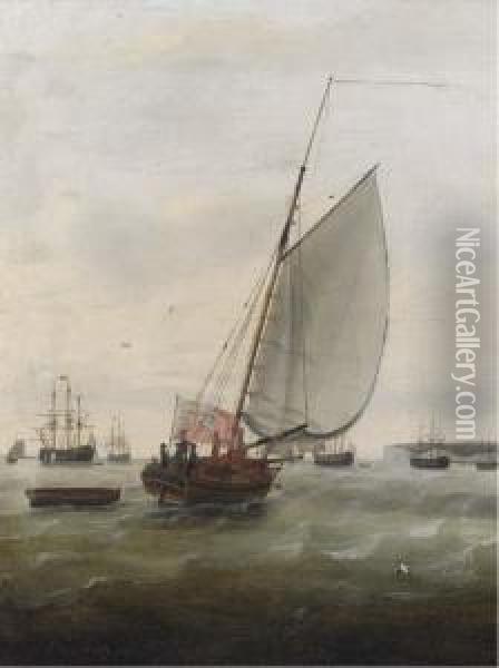 The Cutter Mermaid Running Into The Fleet Anchorage At The Downs Oil Painting - Francis Holman