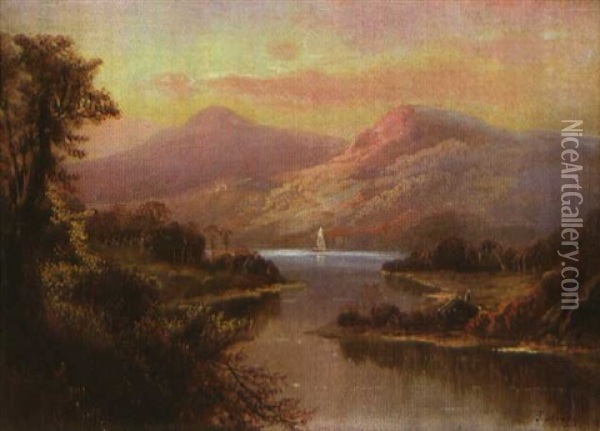 Sunset Along River Oil Painting - Joseph (Joe) D. Strong
