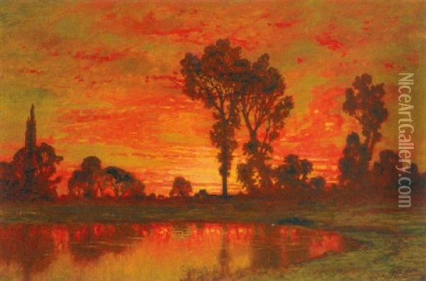 Abendrot In Koernersfelde Oil Painting - Ernest Karl Eugen Koerner