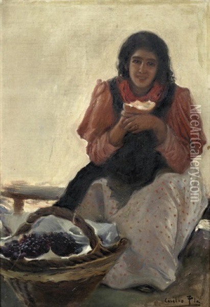 A Girl Eating Bread Oil Painting - Cecilio Pla