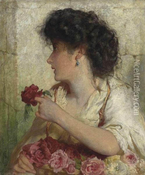 A Summer Rose Oil Painting - George Elgar Hicks