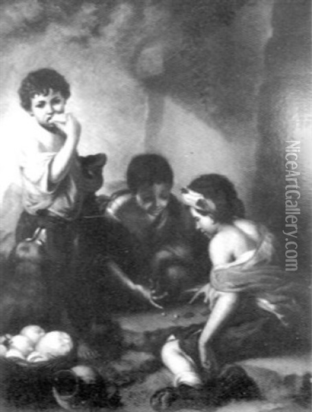 Three Childen Playing Dice Oil Painting - Bartolome Esteban Murillo