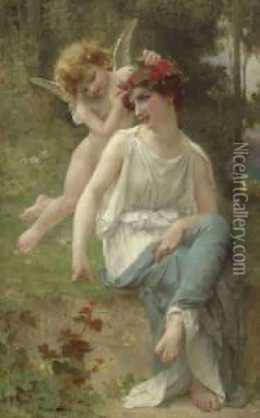 Cupid Adorning A Young Maiden Oil Painting - Guillaume Seignac
