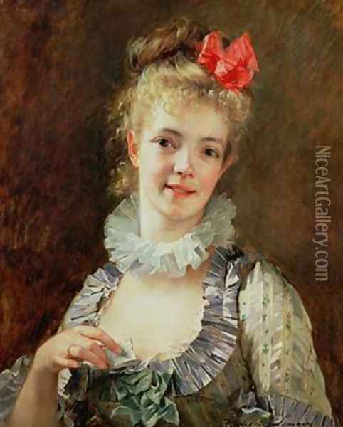 Girl with Love Letter or the Valentine Oil Painting - Madeleine Jeanne Lemaire