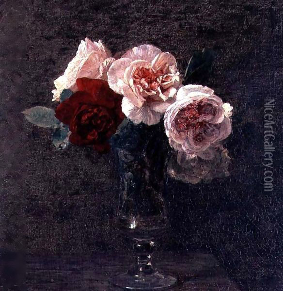 Still Life of Pink and Red Roses Oil Painting - Ignace Henri Jean Fantin-Latour