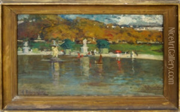 The Boating Pool, Jardin Du Luxembourg, Paris Oil Painting - Alice Dannenberg