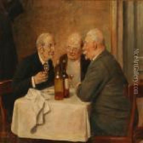 Three Gentlemen Enjoying A Glass Of Wine Oil Painting - Otto Bache