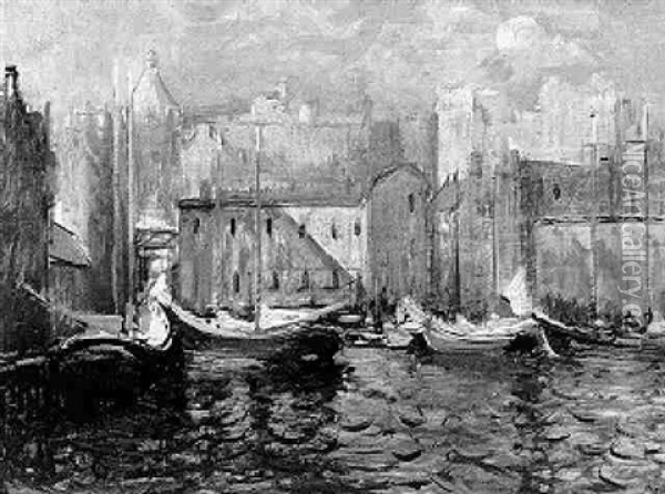 Harbor Scene Oil Painting - Arthur Clifton Goodwin