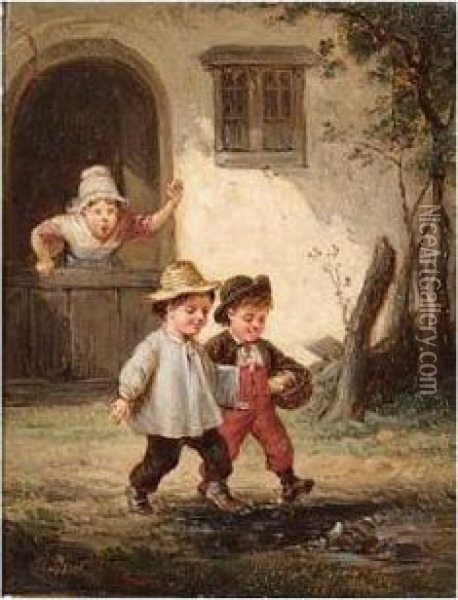 Two Naughty Boys Oil Painting - Francois Louis Lanfant de Metz