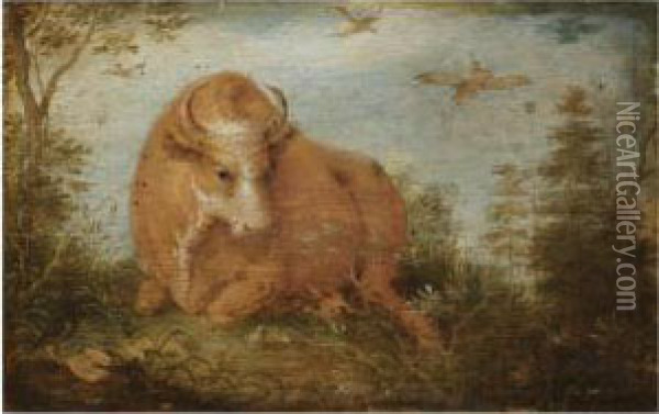 A Heifer In A Landscape Oil Painting - Gillis Claesz De Hondecoeter