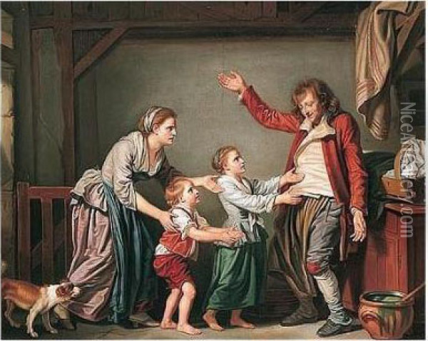 'l'ivrogne Chez Lui' Oil Painting - Jean Baptiste Greuze