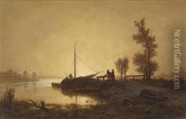 Fishermen In The Evening Light Oil Painting - Auguste-Paul-Charles Anastasi