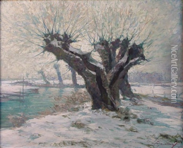 Kopfweiden Im Schnee Oil Painting - Piet Leysing