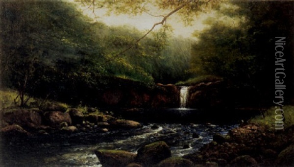 A Pool And Falls In A Summer Forest Oil Painting - William Alexander Coulter