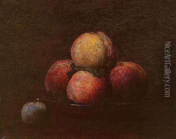 Peaches and a Plum Oil Painting - Ignace Henri Jean Fantin-Latour