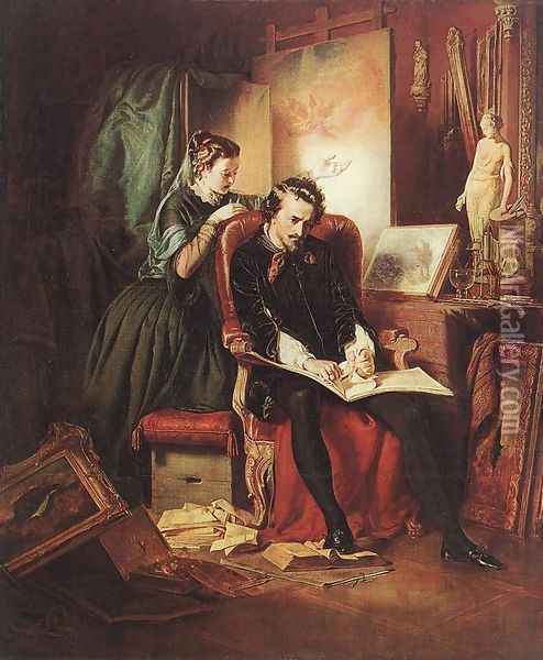 Az elegedetlen festo (Krizis egy festo eleteben), 1852 Oil Painting - Jozsef Borsos
