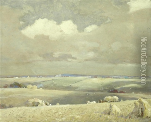 Cloud Shadows In The Lambourne Vale Oil Painting - Frederick Hall