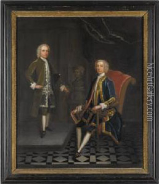 Portrait Of Two Gentlemen Oil Painting - Charles Philips