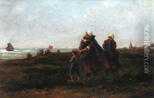 A Family At The Coast, Looking Out Tosea Oil Painting - James Devine Aylward