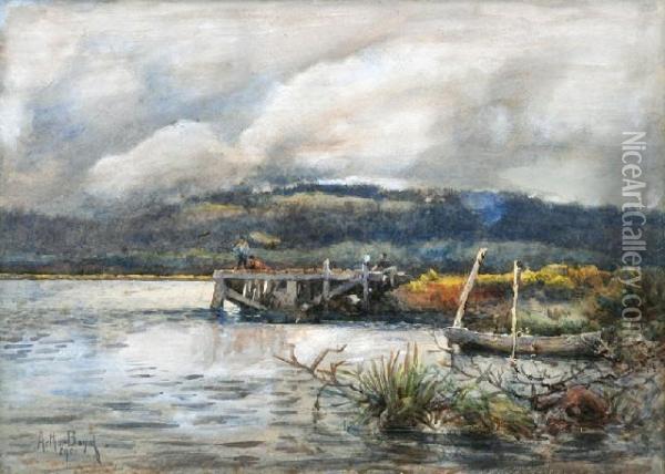 Snr Fishing At The Jetty Oil Painting - Arthur Merric Boyd