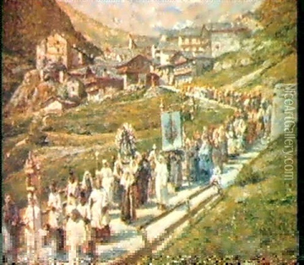 Prozession In Piemont Oil Painting - Angelo Garino