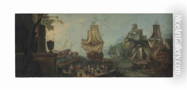 A Harbor Scene Oil Painting - Adrien Manglard