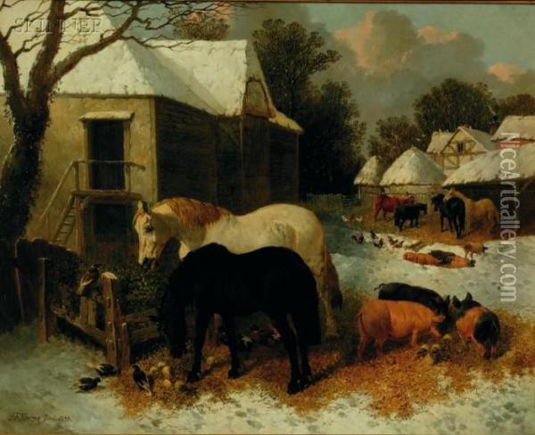 Farm In Winter Oil Painting - John Frederick Herring Snr