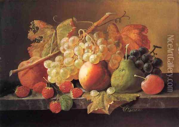 Fruit on a Marble Ledge Oil Painting - Severin Roesen