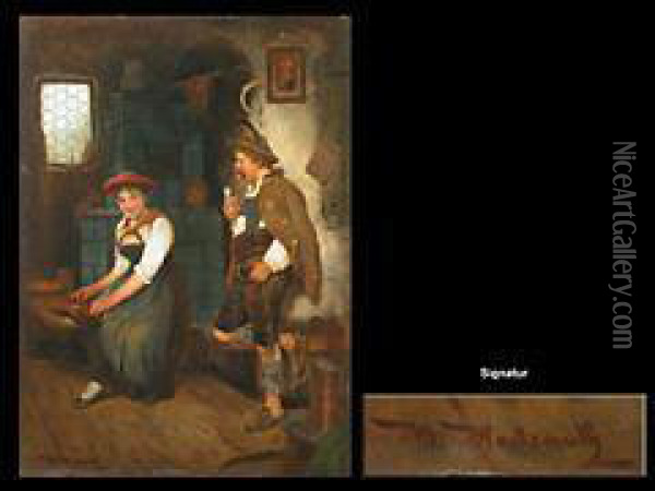 Flirt Am Kachelofen Oil Painting - Maximilian Wachsmuth