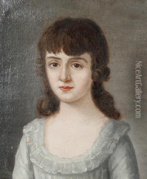 Portrait Of A Young Lady, Said 
To Be Harriet Gwennap, Bust-length, In A White Dress; And Portrait Of A 
Young Girl Said To Be Patty Gwennap, Bust-length In A White Dress Oil Painting - John Opie