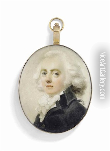 A Young Gentleman, In Black Coat, White Cravat, Powdered Hair Oil Painting - Abraham Daniel