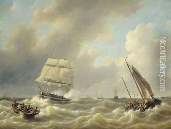 A three-master on a choppy sea Oil Painting - Petrus Jan Schotel