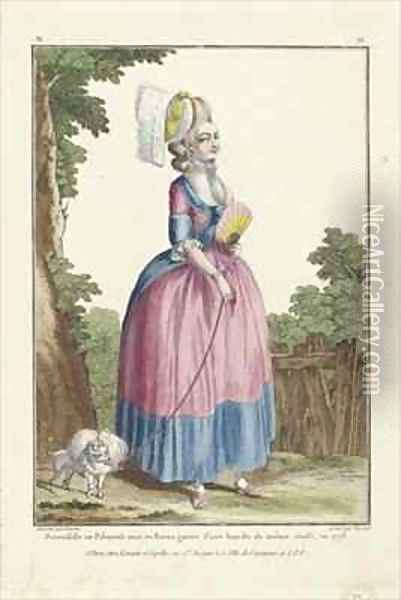 Young Woman in a Polonaise Dress 2 Oil Painting - Claude Louis Desrais
