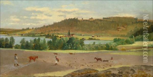 Kevatkylvoa. Oil Painting - Sigfrid August Keinanen
